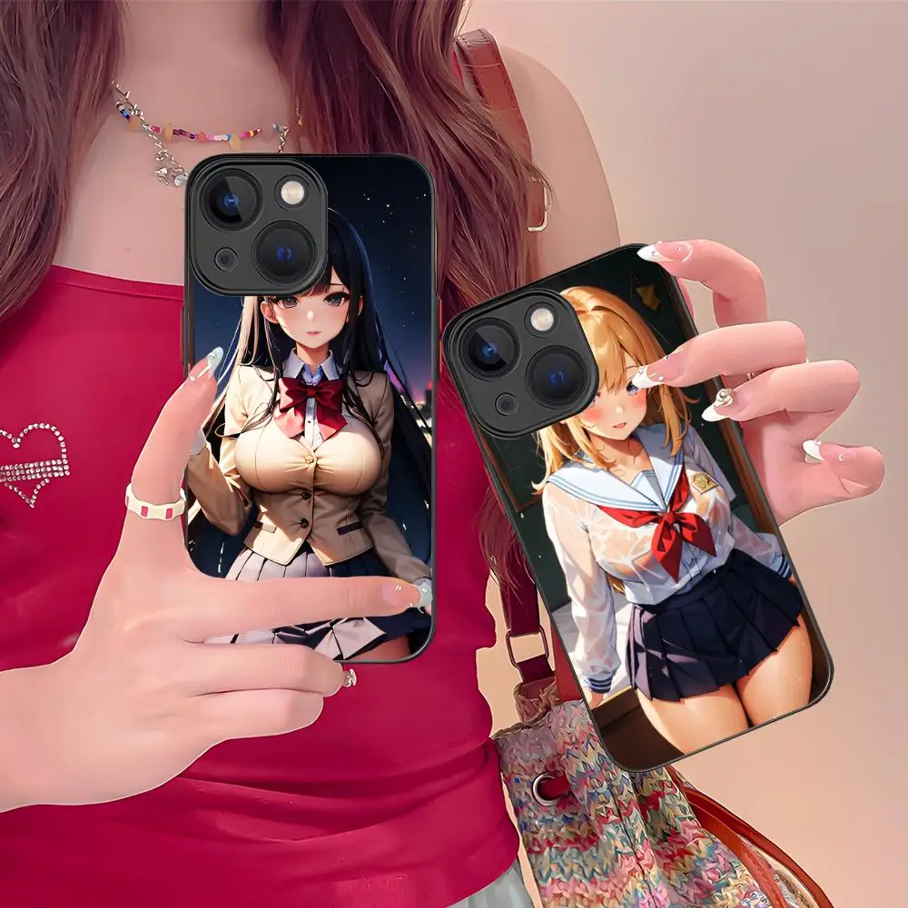 JK زي مدرسي فتاة جراب هاتف آيفون 16 15 14 13 12 11 X XR XS 8 7 Pro Max Plus غطاء حماية صغير اللون من السيليكون #2