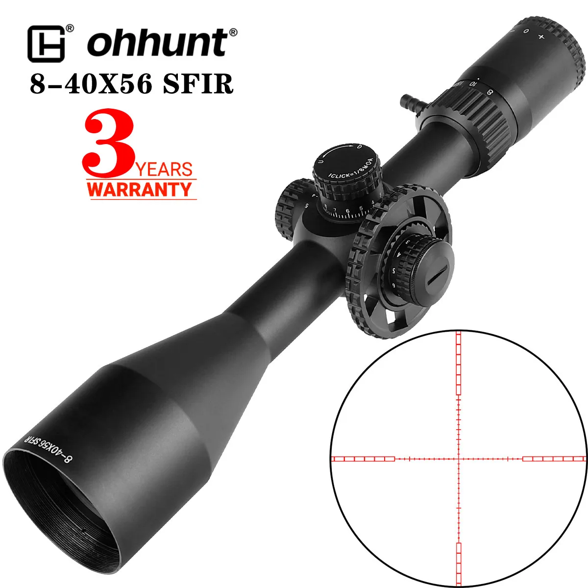 ohhunt LRS 8-40X56 SFIR Hunting Scope Side Parallax Glass Etched Reticle Lock Reset Scope