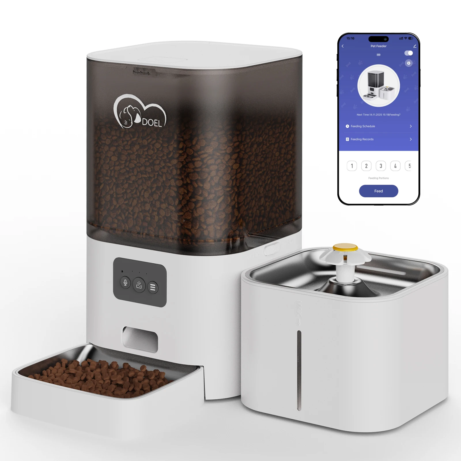 DOEL – mangeoire sèche intelligente 2 en 1 pour chat, 6l, fontaine d'eau pour chat de 2,5l, avec contrôle par application, alimentation chronométrée pour petits chiens, distributeur de nourriture