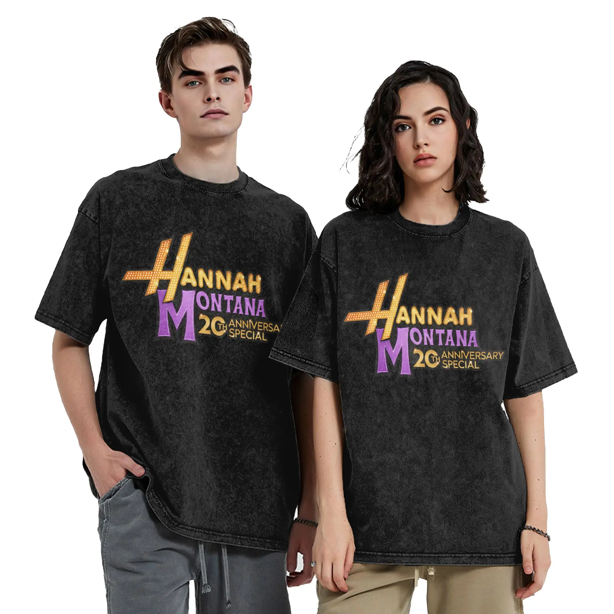 Hannah Montana 20th Anniversary Vintage Washed T-Shirt 100% Cotton Tee Shirt Round Collar Short Sleeve T Shirt Adult Clothing