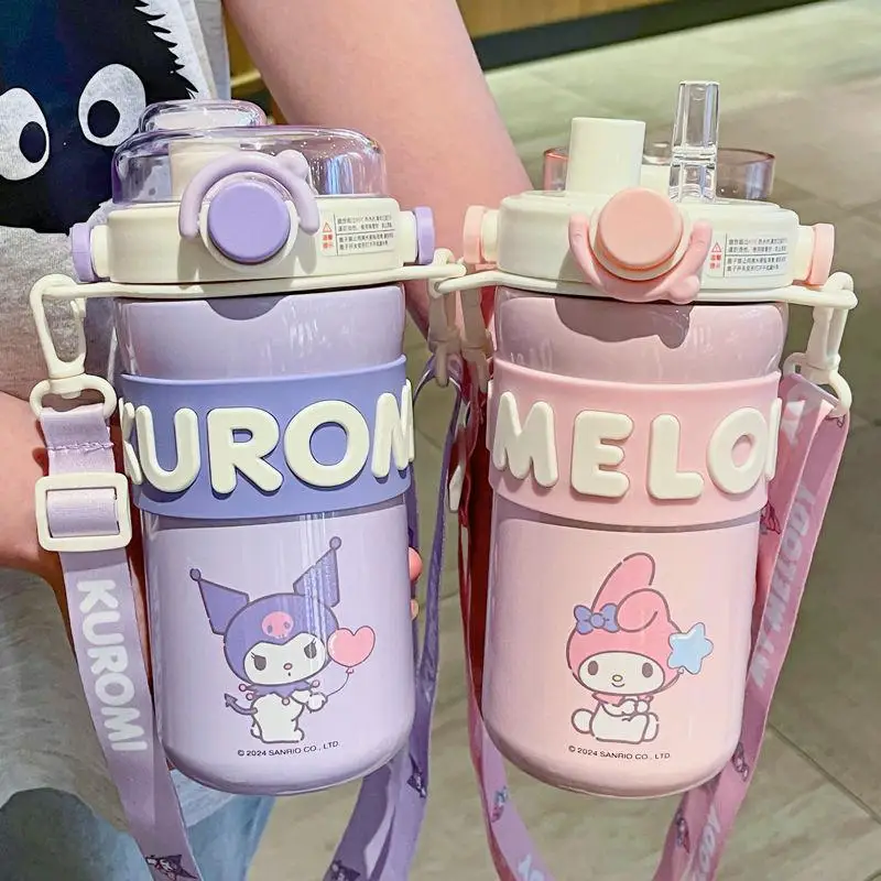 

316Sus Sanrio New Insulation Cup Hello Kitty Kuromi Kawaii Children's Cup Straw High Quality High Appearance Portable Student