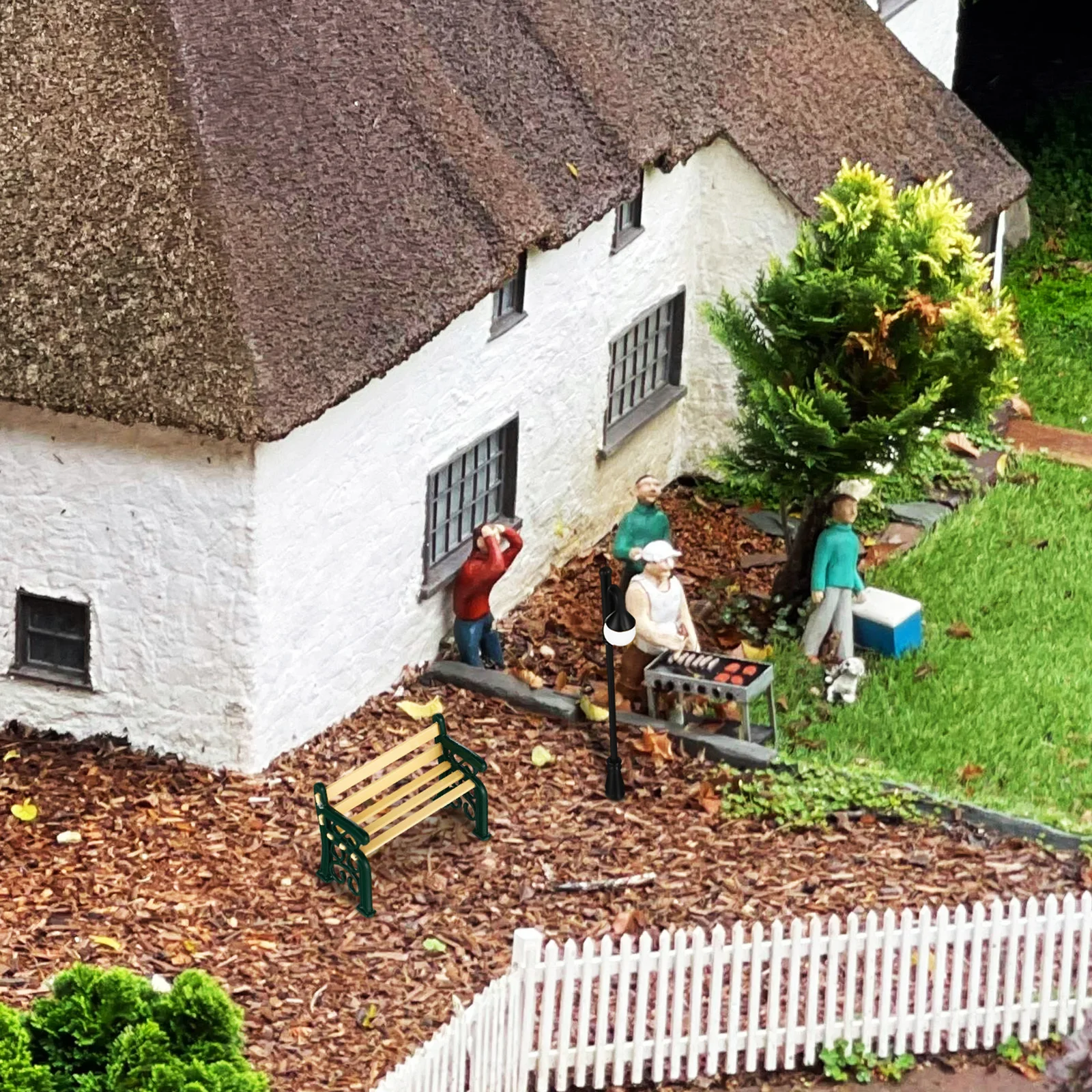 

1 Set Park Bench Mini Street Lamp Post Alloy Miniature Garden Dollhouse Decor Mini Furniture Miniature Ornaments Scene Layout