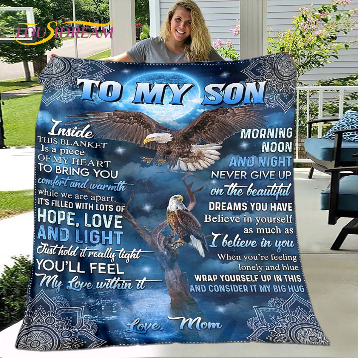 

To My Son Plush Lion Wolf Eagle Dragon Quilt Blanket,Flannel Blanket Throw Blanket for Living Room Bedroom Bed Sofa Gift for Son
