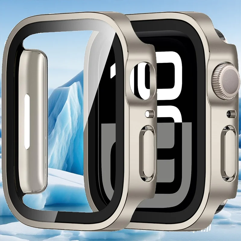 PC-gehärtetes Glas für Apple Watch-Gehäuse 10, 46 mm, 42 mm, 45 mm, 44 mm, 41 mm, 40 mm, 44 Displayschutzfolie, Stoßstangenabdeckung, Serie 7, 8, 9, SE 6, 5, 4, 3