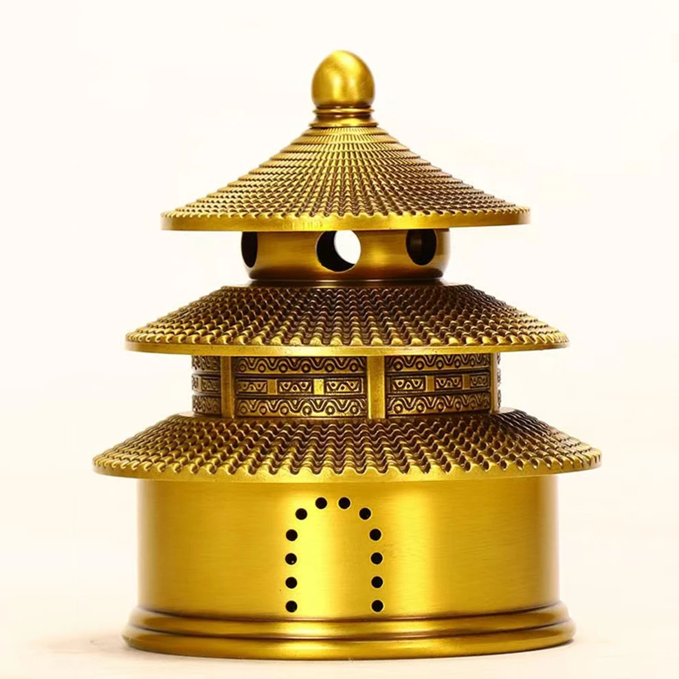 

Brass Temple of Heaven incense Burner, Pure copper aromatherapy stove ornament, Tea ceremony fragrance home Decor craftwork