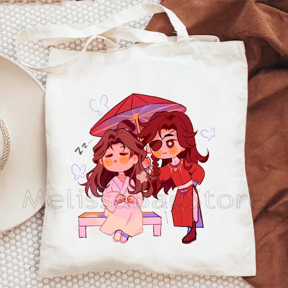 Graphic Chibi HuaLian TGCF Tian Guan Ci Fu Heavenly Blessing Xie Lian Quotes Hua Cheng San Lang Canvas Tote Bag Shopper Handbag