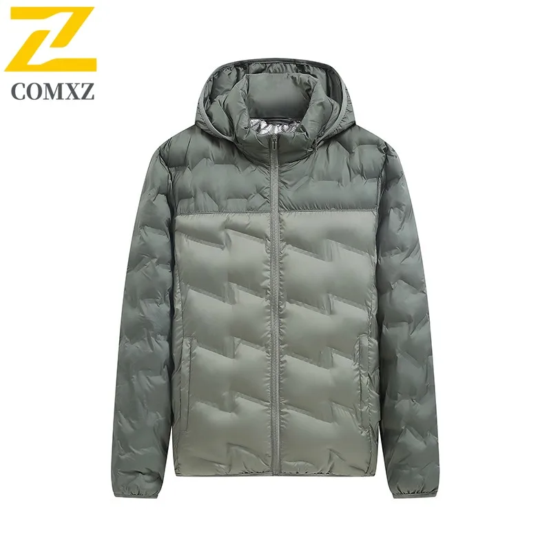 

COMXZ Мужская рабочая куртка с наполнителем, супер легкая уличная утолщенная теплая парка премиум-класса с капюшоном для путешествий, морозостойкая зимняя одежда
