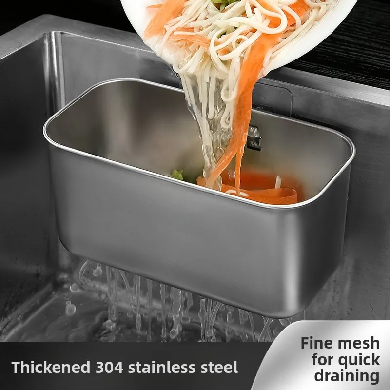 

Rectangular Stainless Steel 304 Kitchen Sink Strainer Vegetable Rinsing Basket Storage Rack Dishwasher Safe Hanging Basket