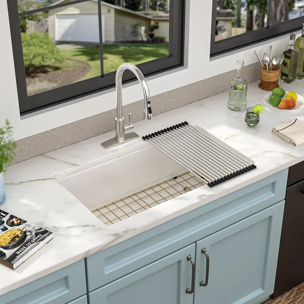 حوض المطبخ ذو اللمعان المزدوج من السيراميك Fireclay عالي التركيب - خيارات التثبيت العلوي 32 × 19 #2