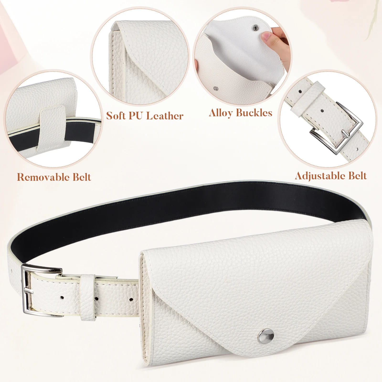 Black PU Mini Belt Phone Bag for Women Envelope Style Waist Pack Small Crossbody Pouch for Keys Lip Gloss Id Passport High