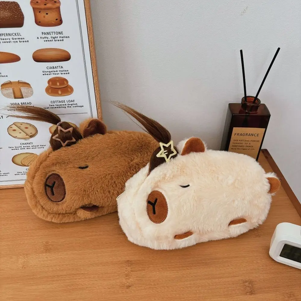 Simple Velvet Pen Bag Capybara Zipper Pencil Case Stationery Stationery Organizer School Office Supplies