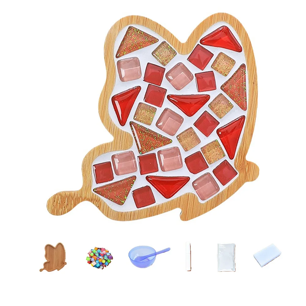 Mixed Color DIY Mosaic Coaster Bamboo Glass Mosaic Drinking Cup Pad Thermal Insulation Non-Slip Coaster Making Kit Kindergarten