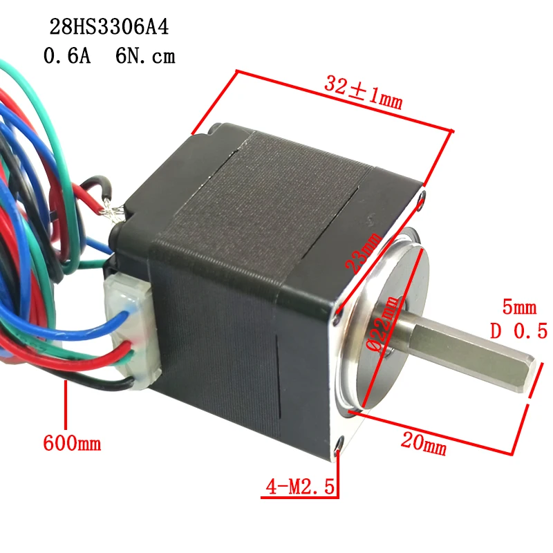 4-Wire NEMA 11 Stepper Motor Fuselage Length 33mm 6N.cm Current 0.6A Step angle 1.8° Single dual output shaft CE ROHS CNC