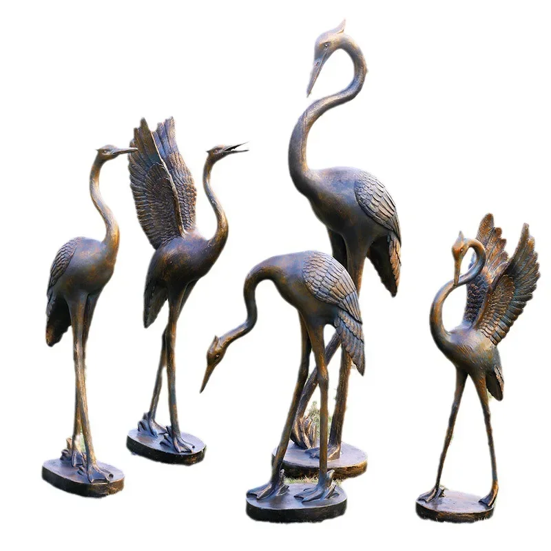 

Imitation copper crane ornament Outdoor fiberglass sculpture Garden landscape Garden courtyard Park green