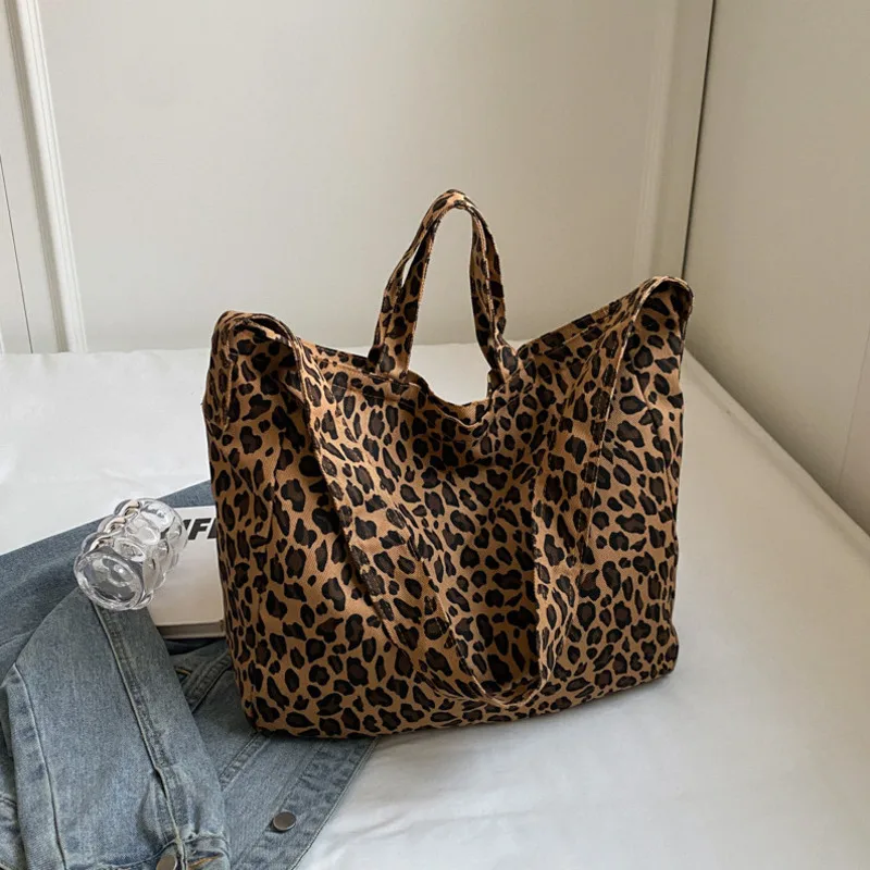 Women's Single Shoulder Crossbody Bag Handheld Tote Bag New Canvas Leopard Pattern Commuter Lazy Fashion Portable Large Capacity