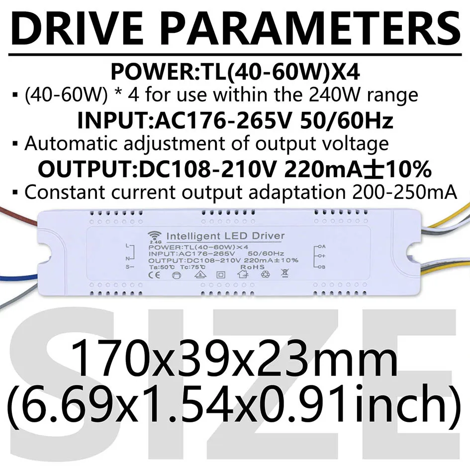 2,4G RF-FernbedienungIntelligenter LED-Treiber (20-40W)X4 (40-60W)X4 220mA 230mA Beleuchtungstransformator für LED-Dimmtreiber – Detail 2