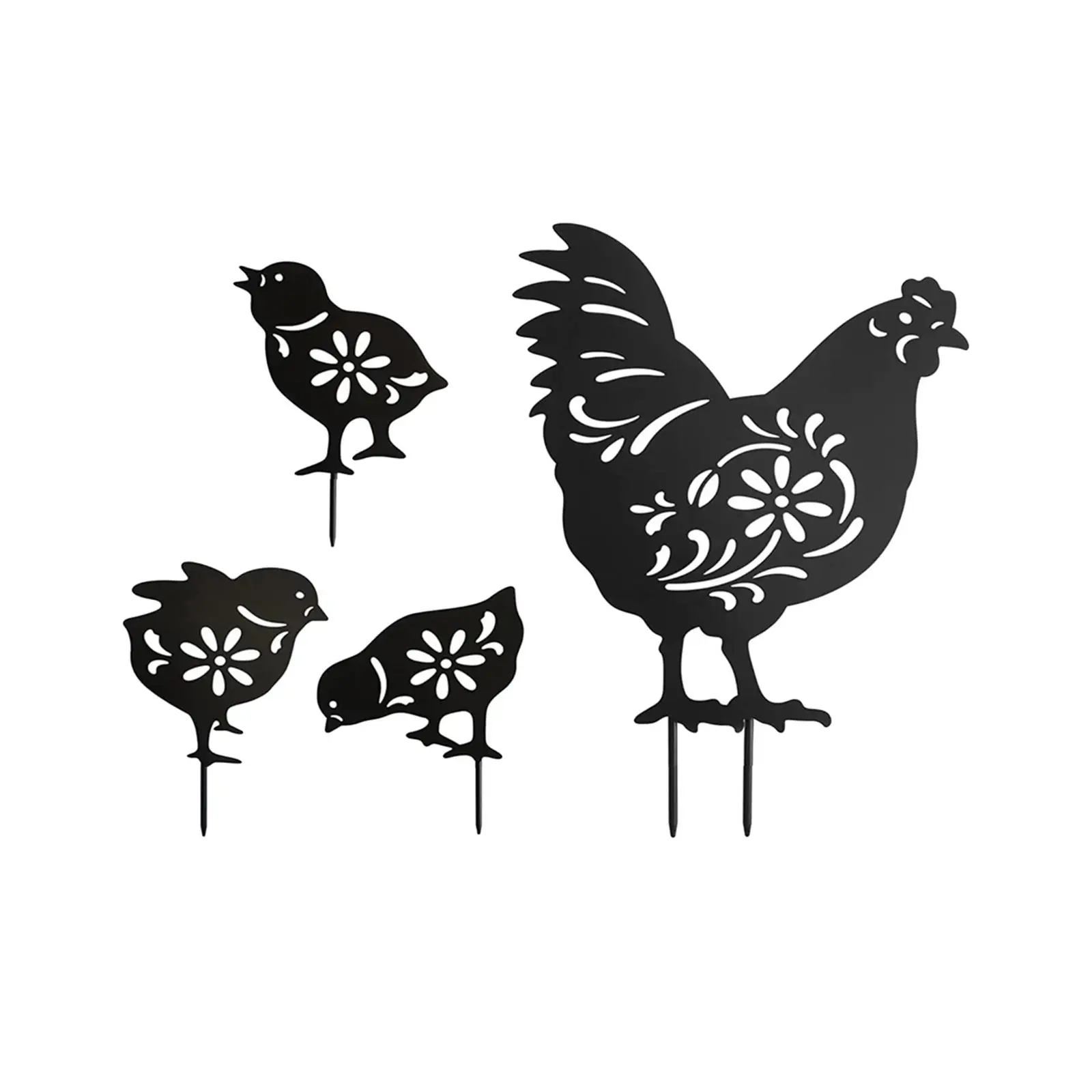 4Pcs Rooster Hen Animals Stakes, Chicken Stake, Iron Weatherproof Figurines