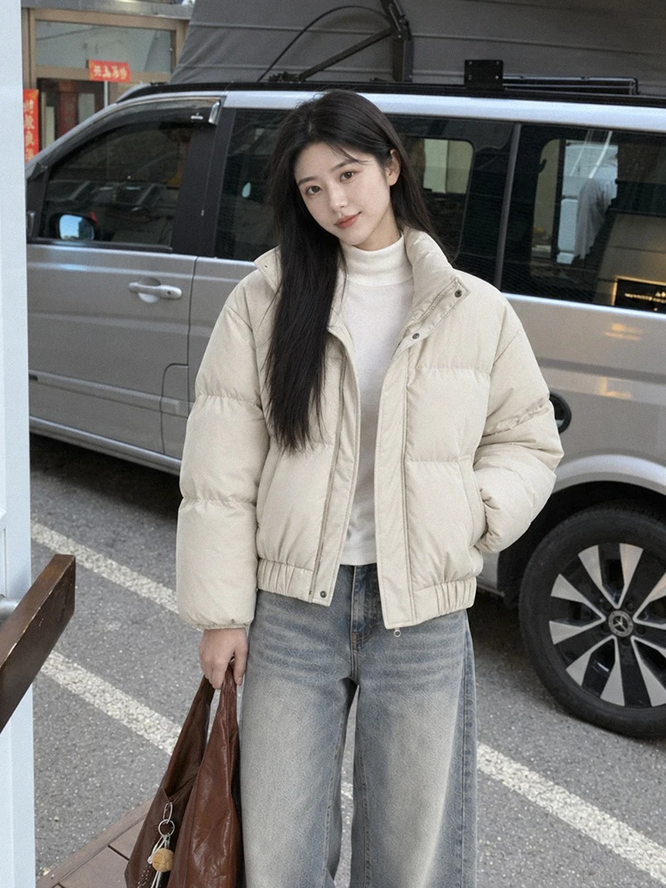 Winter Retro Waterproof Stand Collar Down Jacket Female Warm Thick Cold Proof Jacket Women White Duck Down Loose Zipper Outwears