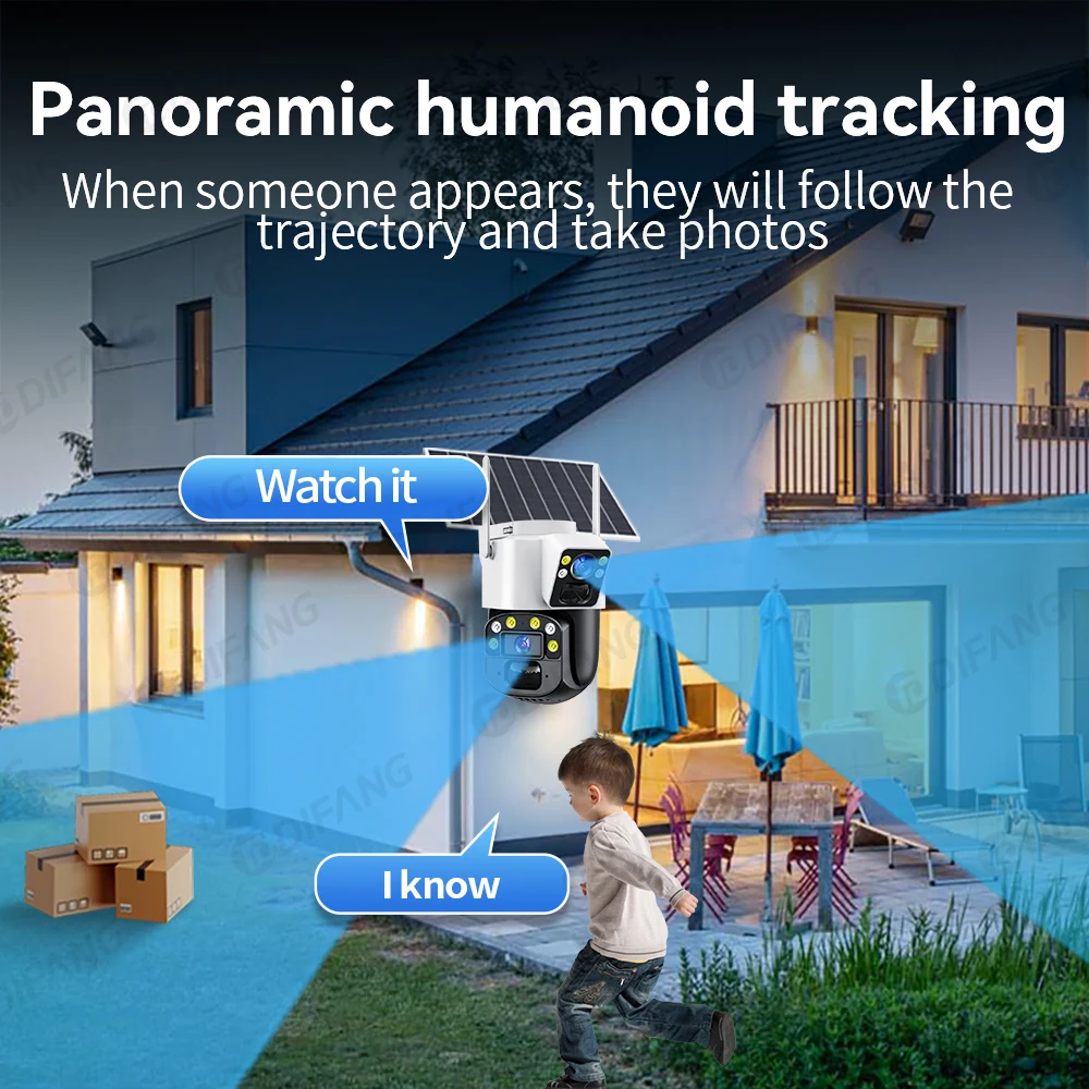 8MP AOV 4G LTE Solar Camera Dual Lens Solar Powered Security Camera Surveillance Motion Detection Night Vision 24 Hours Online