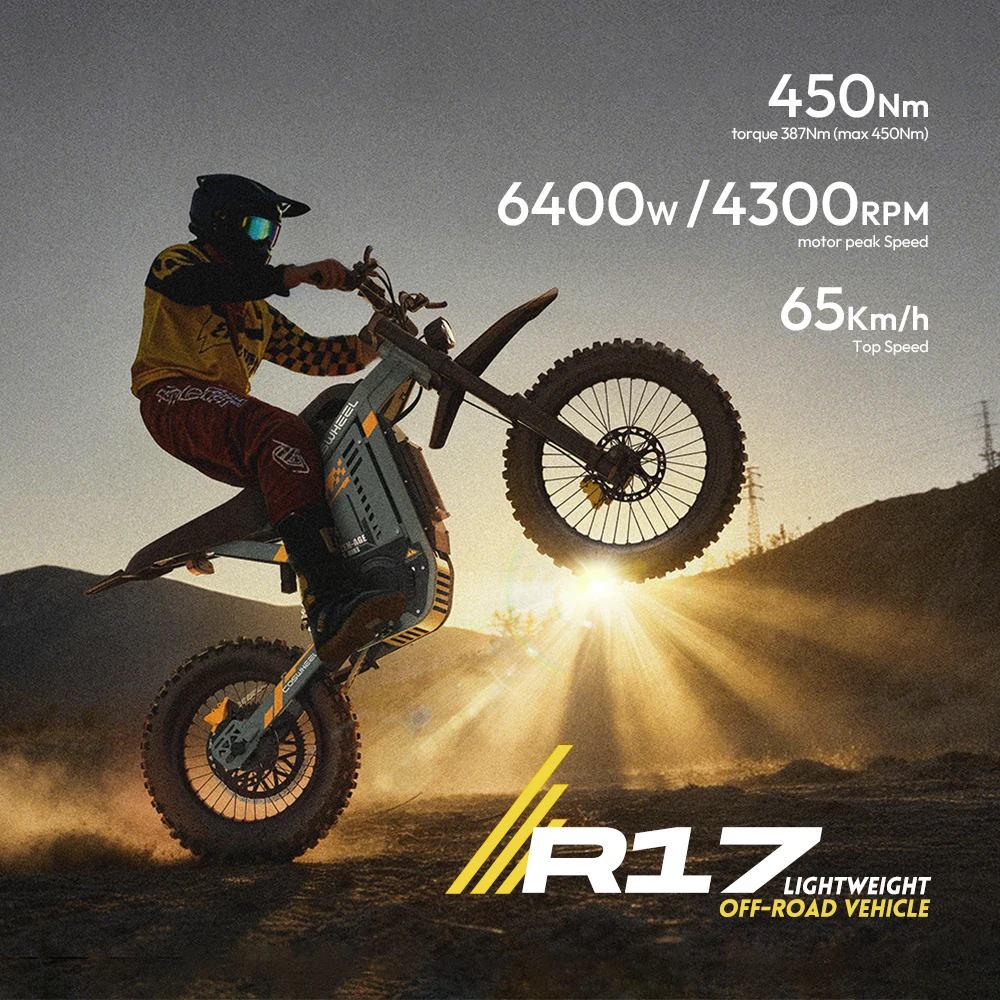 

Электровелосипед COSWHEEL R17 для взрослых, 6400 Вт, аккумулятор 60V30AH, горный электровелосипед с 17-дюймовыми широкими шинами, электрический велосипед для бездорожья.