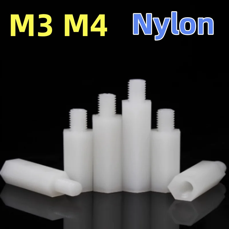 

20PCS M3 M4 Nylon White Hexagonal Column Single Head Isolation Column Plastic Support Live Nylon Plastic Support Column