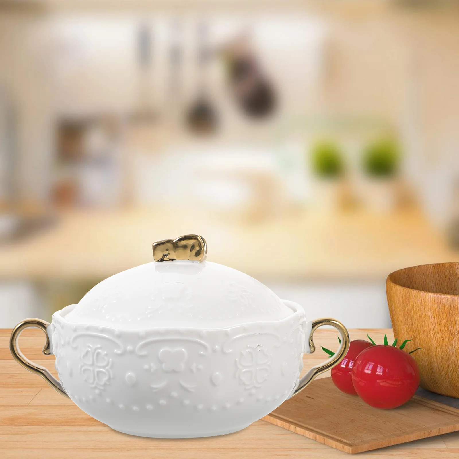 

1Set Double Handle Ceramic Butterfly Bowl Heat Resistant Steaming Salad Serving Fruit Dessert Soup Cup Double Handle Bowl