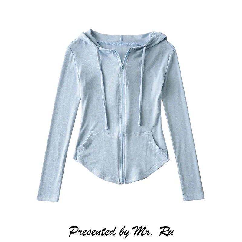 

Женская модная эластичная толстовка Slim Fit с капюшоном, приталенная, на молнии, с длинными рукавами, для повседневной носки