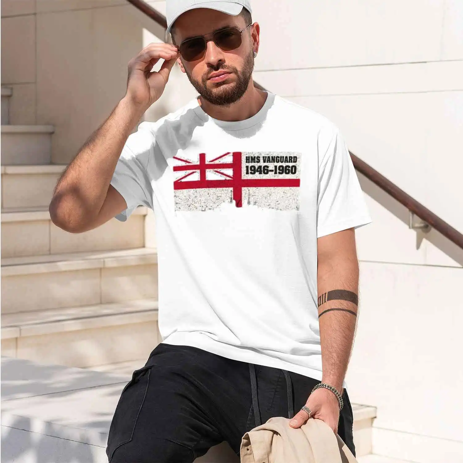 HMS Vanguard Fast Battleship Distred Retro UK Naval Flag T-Shirt. Summer O-Ne Short Sve Mens T Shirt New 2026 New Model Short-sl