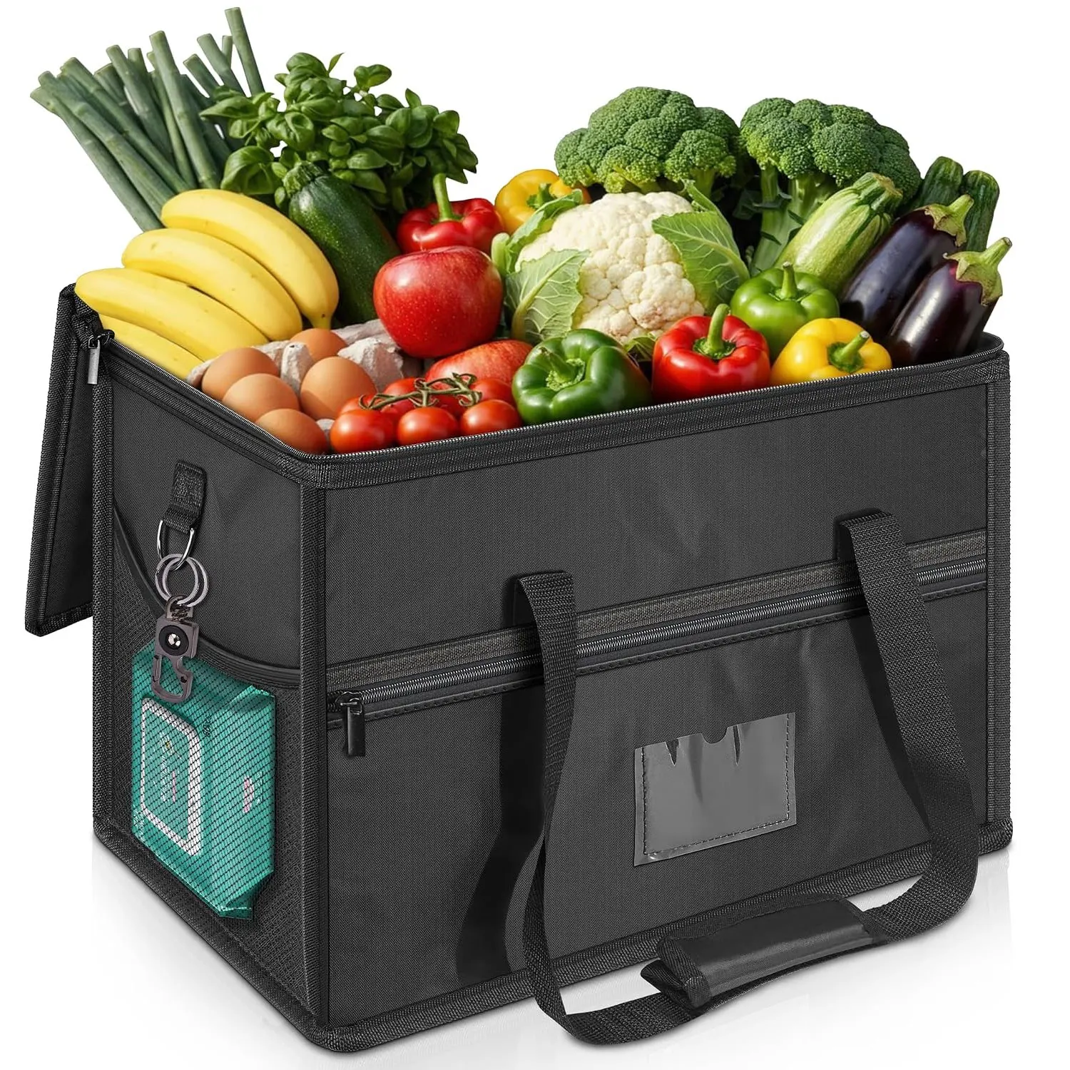40L Isolierte Lebensmittel-Liefertasche, Zusammenklappbare Catering-Einkaufstasche für Warme und Kalte Speisen, Wiederverwendbare Kühltasche mit Reißverschluss