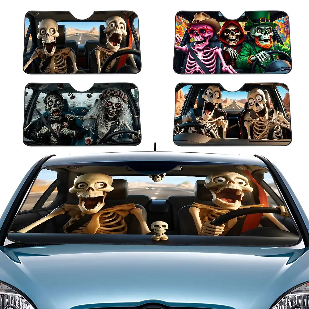 Whimsical And Humorous Skull Car SunShade Windshield Sun Shade Foldable UV Ray Sun Visor Protector Sunshade For Front Window