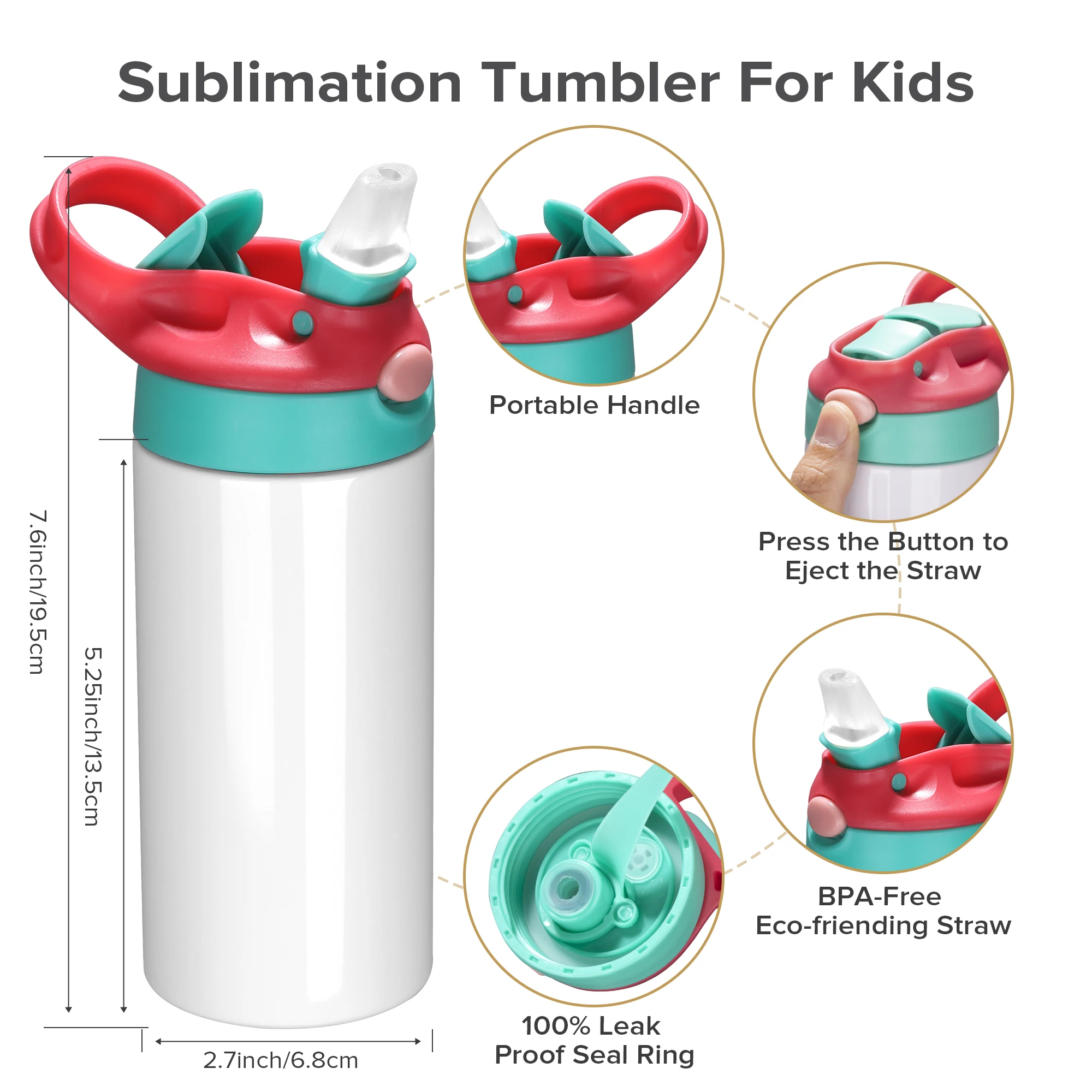 USA in stock 12OZ sublimation blanks tumbler,vacuum thermos,insulation water bottle,travel kids Flip Top  sublimation tumbler