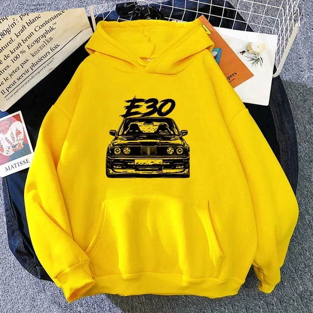 E30 Men\'s Hooded Sweatshirt Round Neck Warm Sweatshirt Hip Hop Print Cartoon Pocket Street Autumn/Winter