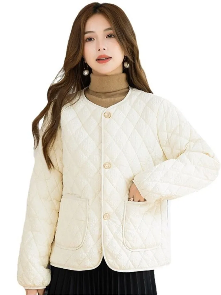 Winter Women's Warm Coat Korean Edition Casual White Office Lady Short Jacket Simple and Versatile Female Outwear Ropa De Mujer