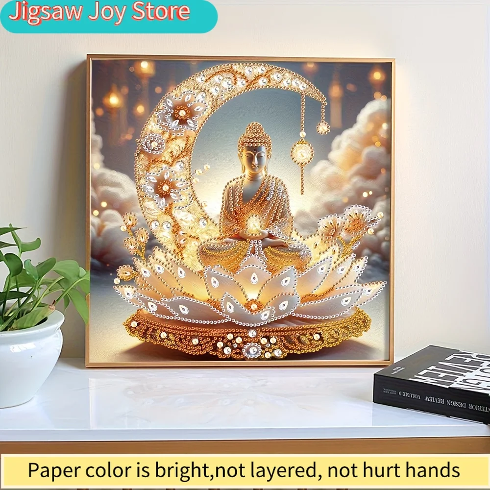 Kit de Pintura de Diamantes 5D con Forma Especial para Principiantes y Adultos, Arte de Cristal de Estrás, Decoración de Pared para el Hogar, Regalo, Luna para Lotus