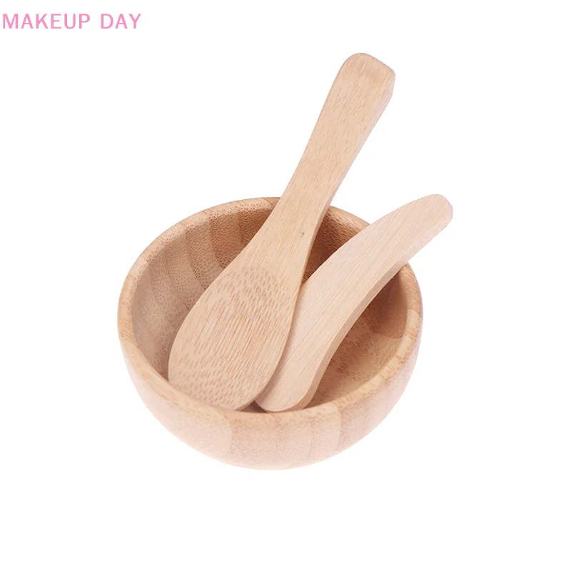 Empty Bamboo Facial Mask Bowl Knife Spoon Cosmetic Wooden Mask Tools DIY Tableware Makeup Container