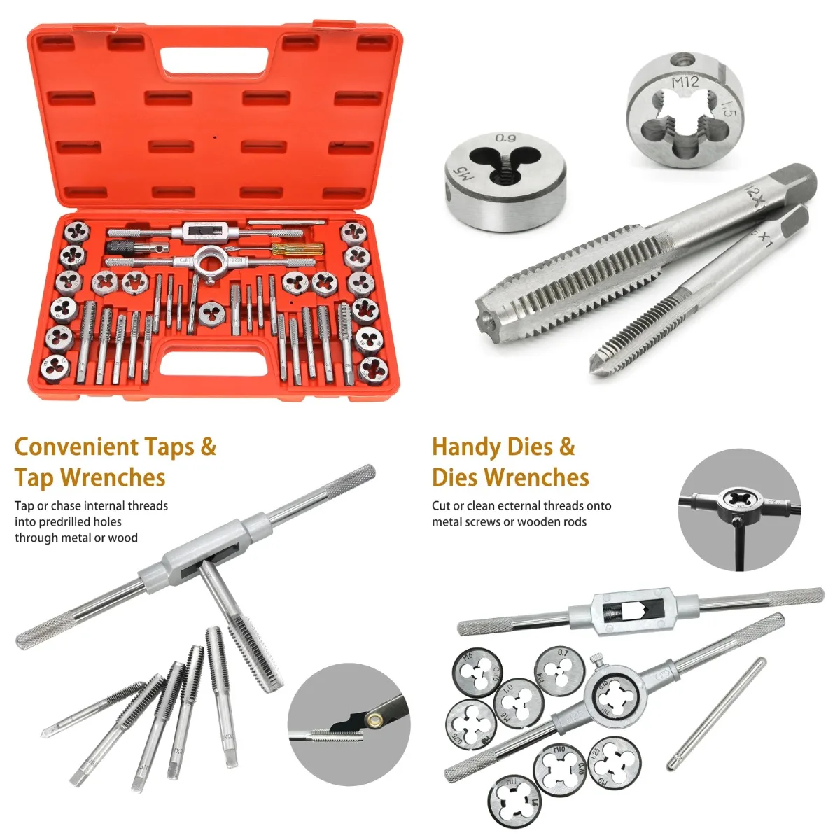 

40PCS Metric Tap and Die Set M3-M12, Coarse & Fine Threads, with Handles, Accessories, Case