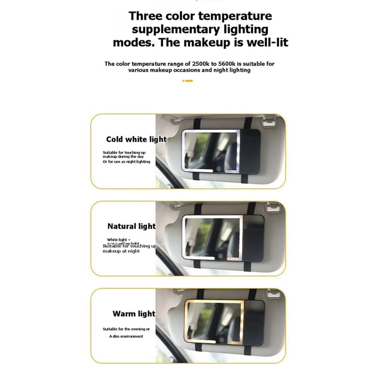 11·11COUPON Car Sun Visor Vanity Mirror,Rechargeable Led 3 Light Modes,Dimmable Touch Screen,Side with 5 Magnification