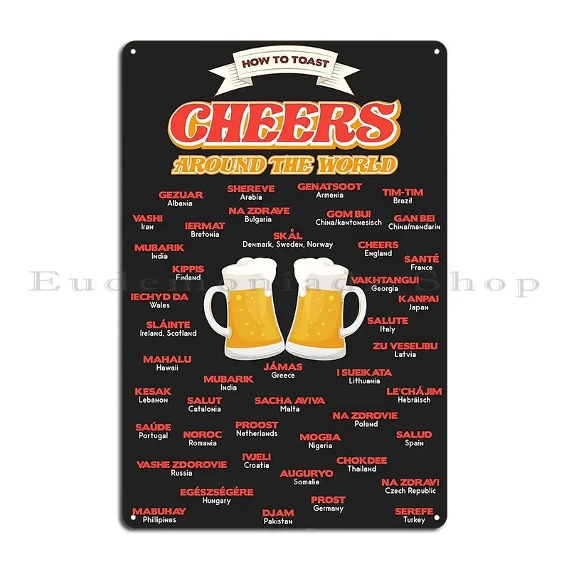 Cheers Around The World Metal Sign Funny Wall Plaque Garage Designing Customized Tin Sign Poster