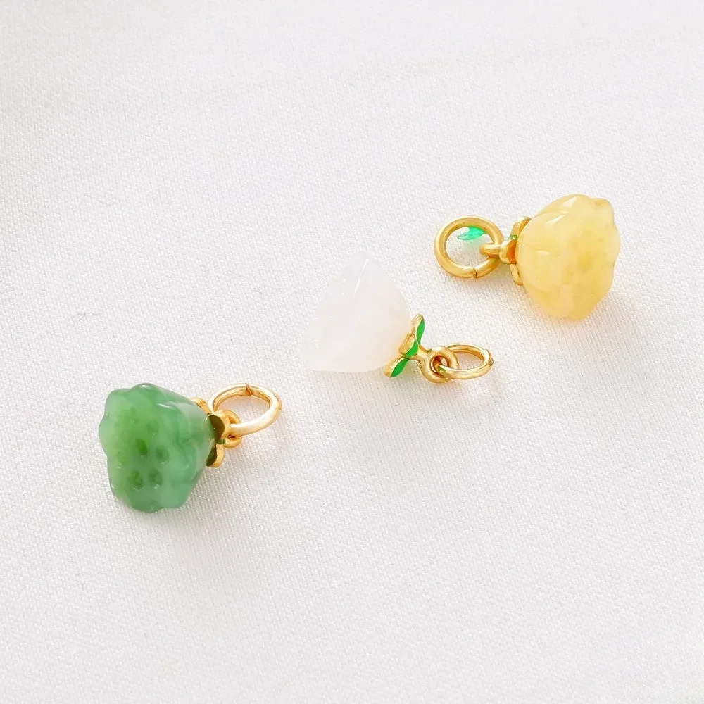 

18K Matte Gold Drip Oil Green Lotus Seed Pendant Slip DIY Safety Buckle Bracelet Necklace Hanging Accessories