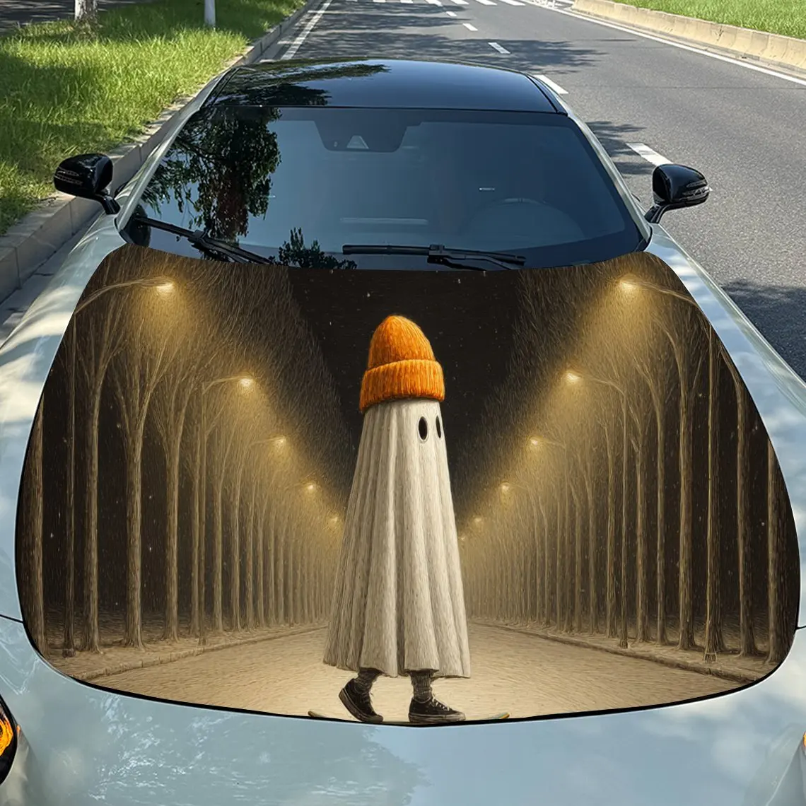 

Humorous Ghostly Car Hood Stickers - Self-Adhesive, Waterproof and Durable Vinyl Wrap, Decorate And Protect Your Car, Fit For Al