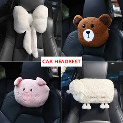 Plush Bowknot Car Headrest Cartoon Animal Sheep Anime Bear Pig Neck Protector Creative Crab Auto Throw Pillow Car Accessories