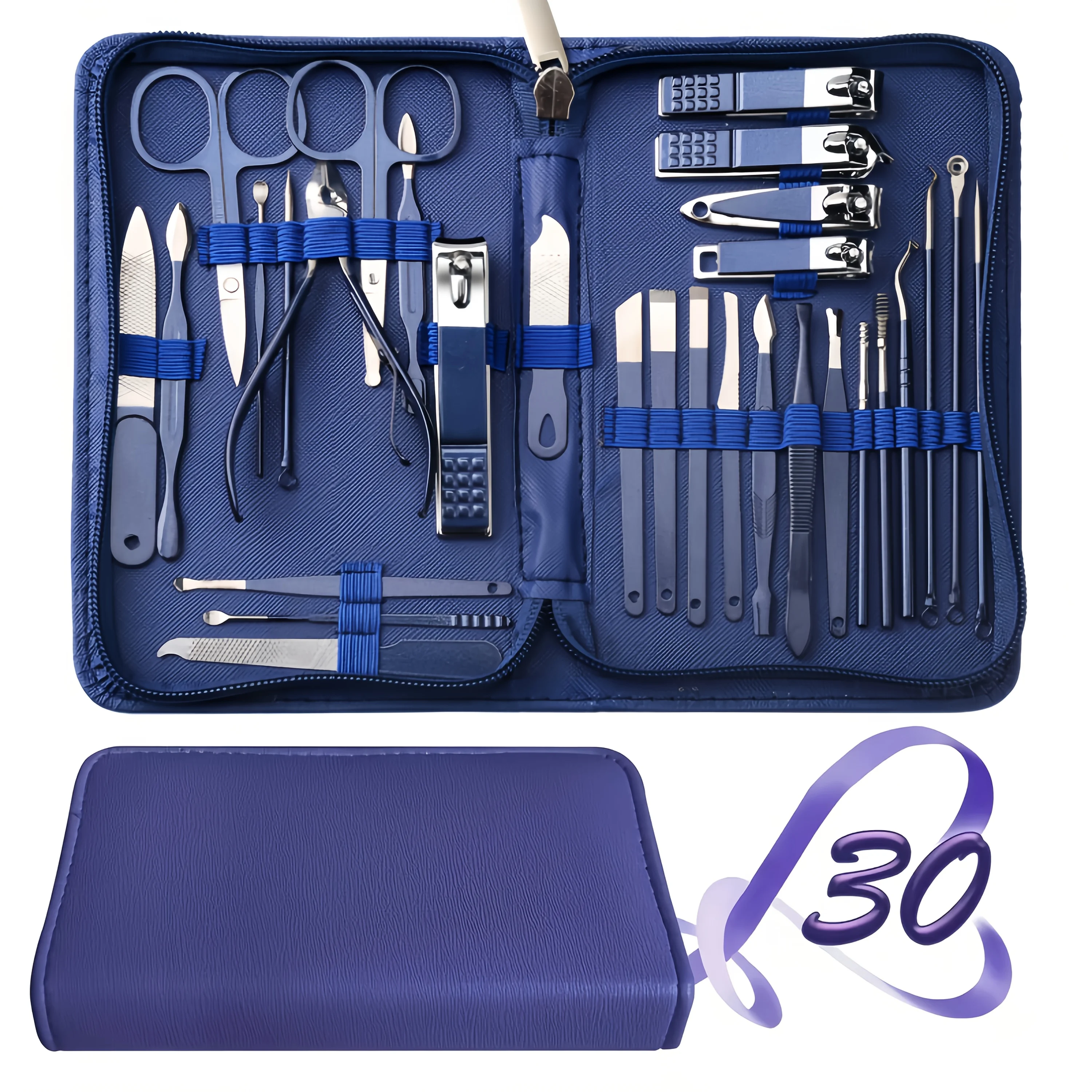 Profesjonalny luksusowy zestaw do manicure i pedicure, 30 elementów, ze stali nierdzewnej, wytrzymały zestaw narzędzi do paznokci, prezent na Boże Narodzenie.