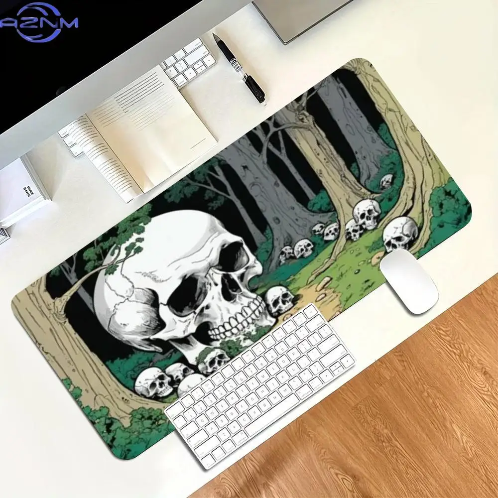 Gothic Skull Forest Large Gaming Desk Mat Non Slip Mousepad Stitched Edge Laptop Keyboard Pad Purple Moon Witchy Horror Print