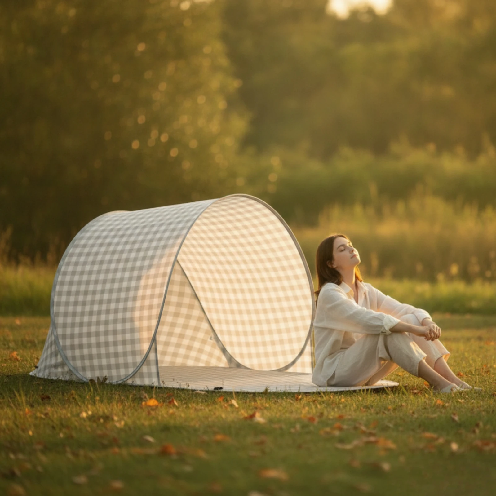 Sunshade Tent with Floor Panel Lightweight Instant Spring-up Tent Open-Front Shelter Quick-Setup Shade Foldable for Beachgoers