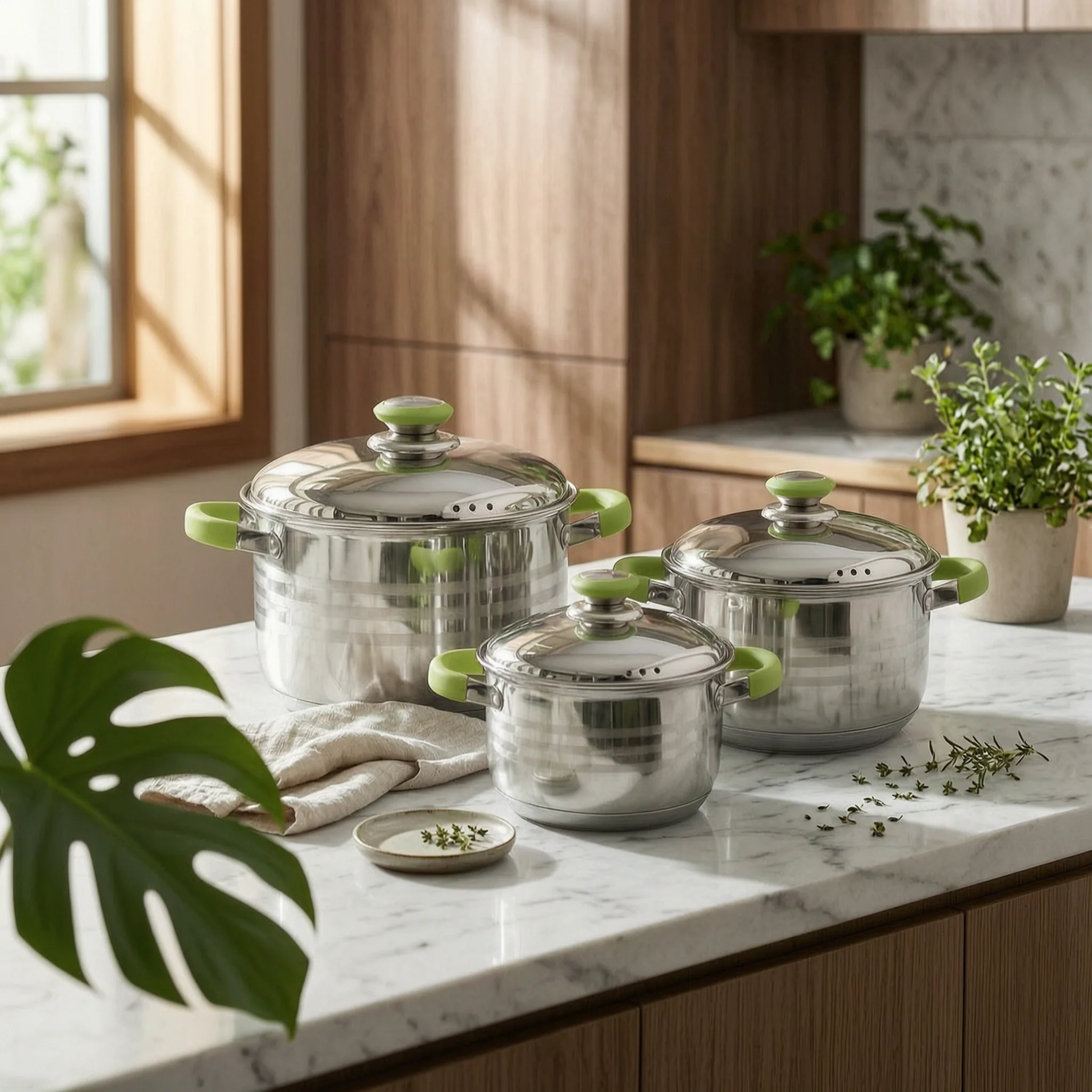 Stainless Steel Stockpot with Lid Nine Ply Bottom Mirror Polished Even Heating for Family Stovetop Cooking