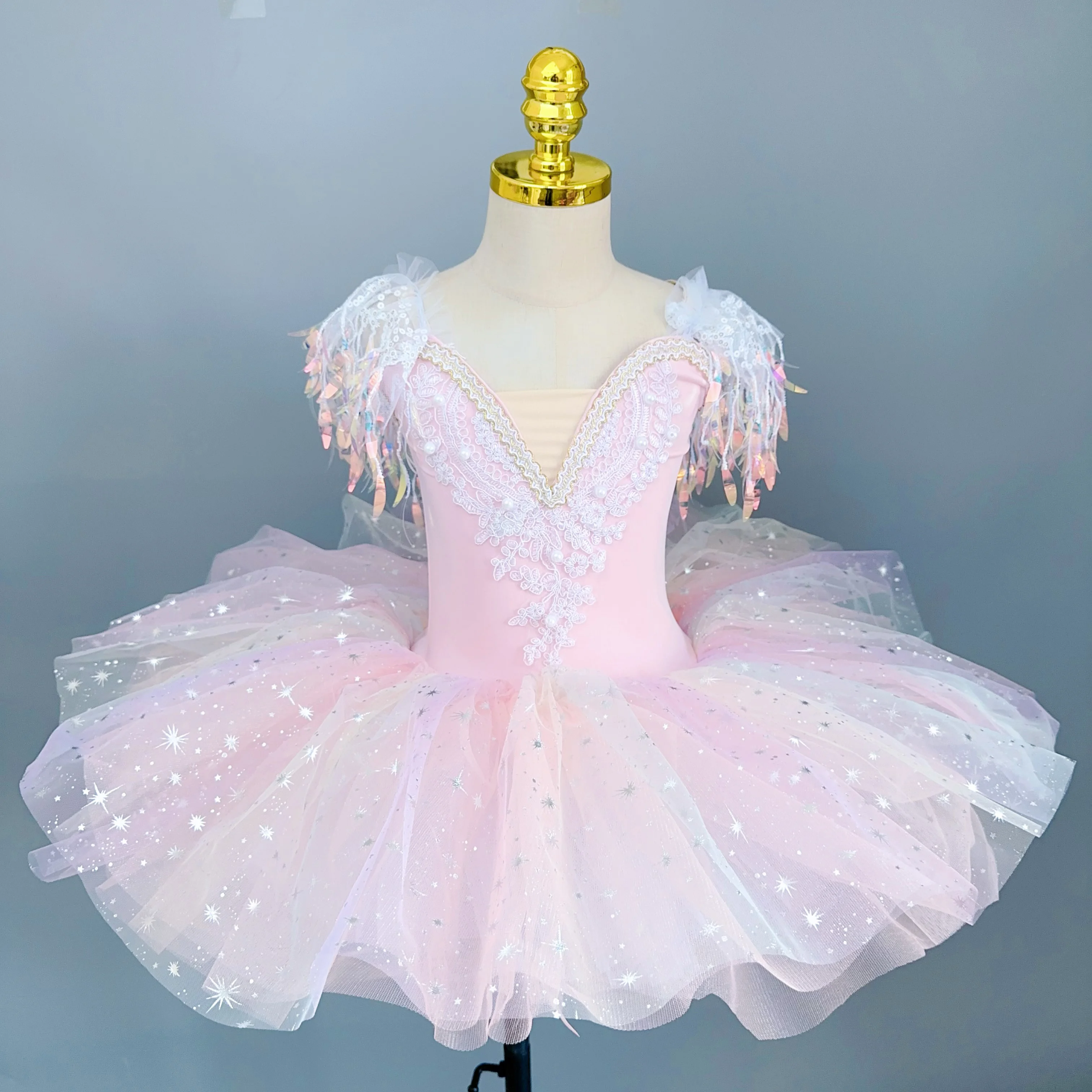 

Kids Seven Colors Ballet Dress Girls Children Sequins Tassel Modern Dance Dress Gymnastic Ballet Performance Tutu Skirts