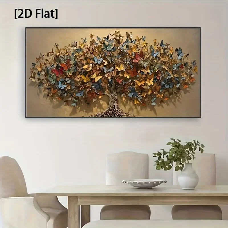 1pc frameless Canvas Painting 2d Plat,Frameless Metal Butterfly Tree Canvas Wall Art,with A Vibrant Butterfly Tree Life Design,P