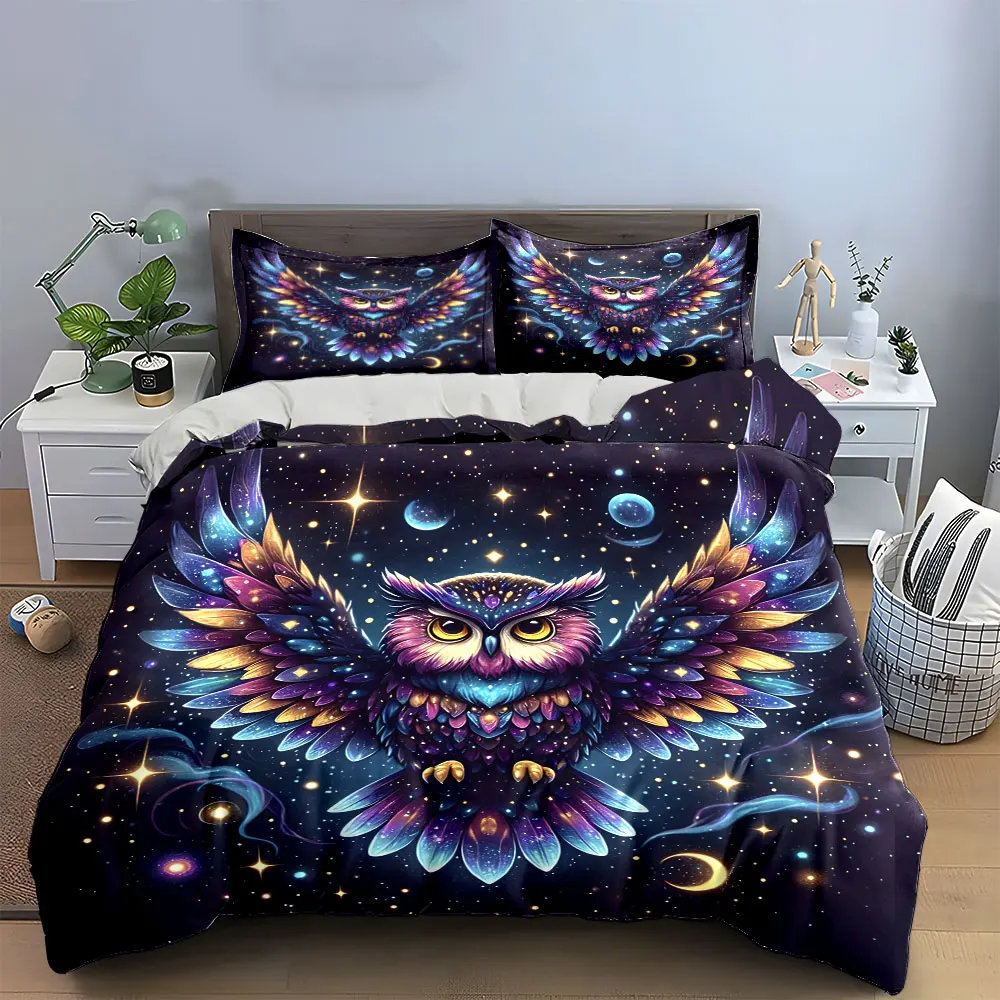Enchanted Owl Galaxy Set Multiple sizes kid's and adults' bedroom Exquisite 3PC bedding set, gift