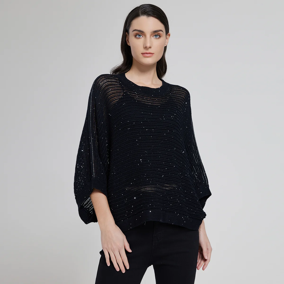 BC1029 High quality luxury women\'s clothing linen spring and summer hollow sequin knitted sweater