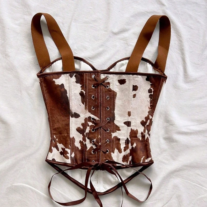 Women Cow Print Lace Up Corset - đánh giá và giá Women'S Vacation Accessories